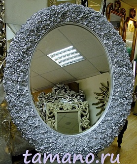 Зеркало интерьерное овальное, Орнелла серебро, ширина 90см высота 110см