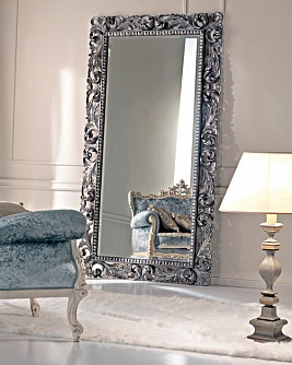 Зеркало напольное в резной раме Кингстон серебро, 188см х 90см