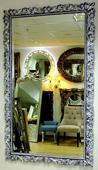 Зеркало интерьерное в дизайнерской раме Катрин чернёное серебро, 95см х 160см