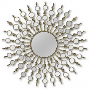 Зеркало в серебряной раме Бэнг D 99см с металлическими лучиками и маленькими зеркальцами
