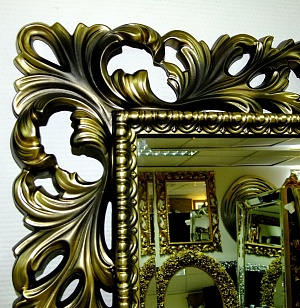 Большое интерьерное зеркало в резной раме Монако бронза, 95см х 192см