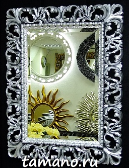 Настенное зеркало в резной раме, Ингрид чернёное серебро,  64см х 84см