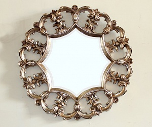 Круглое зеркало в серебряной резной раме Флориан, D 81см