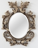 Овальное зеркало в серебряной резной раме Глори, 69см х 87см