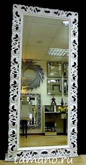 Большое интерьерное зеркало в резной раме, Милан белый лак, 84см х 187см