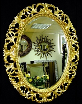 Овальное зеркало в резной раме Джулия золото, 74см х 94см