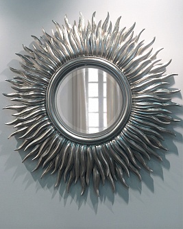 Зеркало в круглой раме солнце Фелиция античное серебро, D 100см